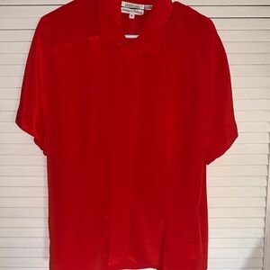 Vintage liquid silk red button down short sleeve blouse